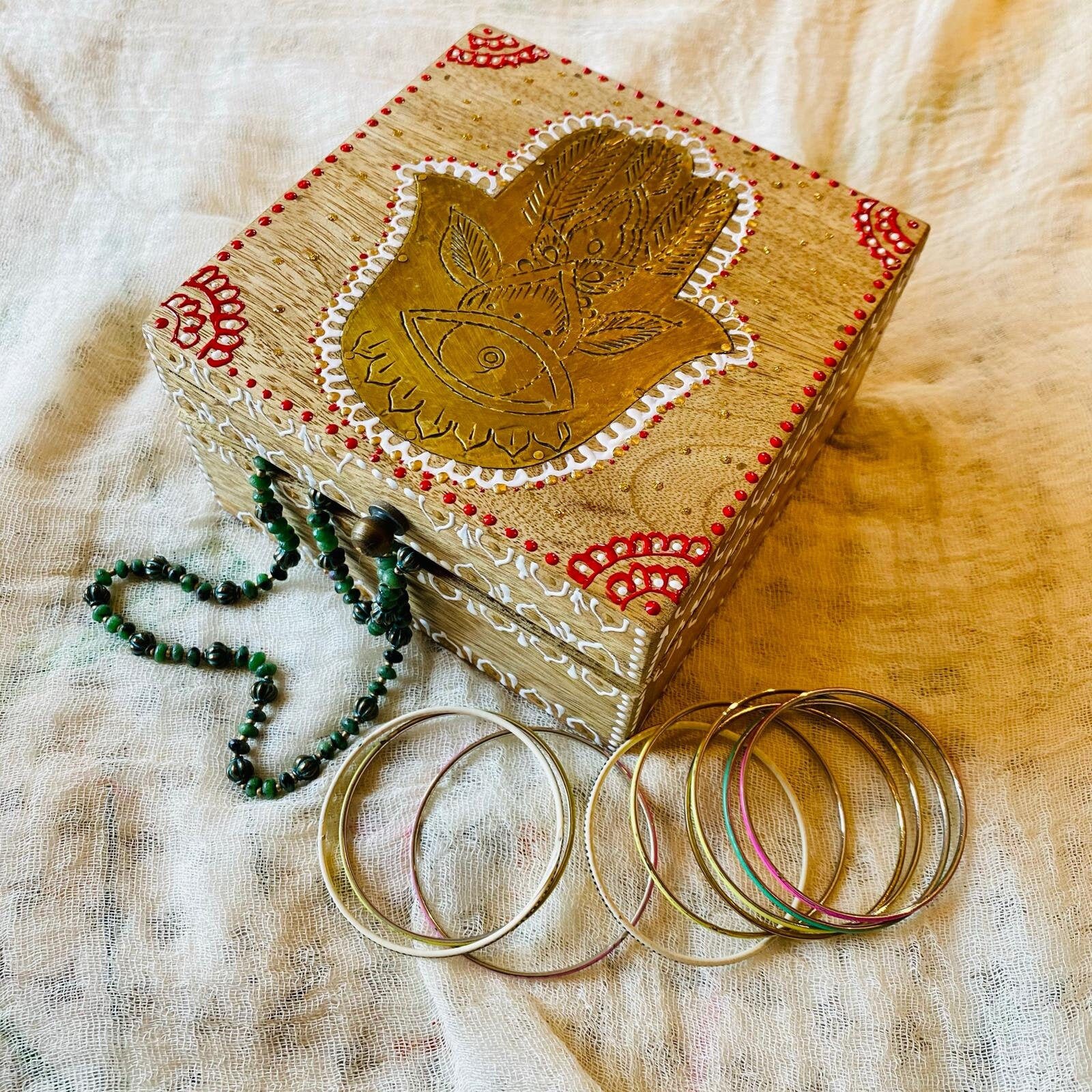 Mandala Box Wood Box Dot Art Mandala Art Hamsa Hand Mango Etsy