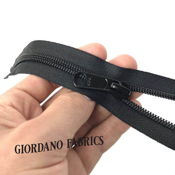 YKK Nylon Coil Zipper Tape # 8 Black 1 yard with 1 Nickle Zipper Slider