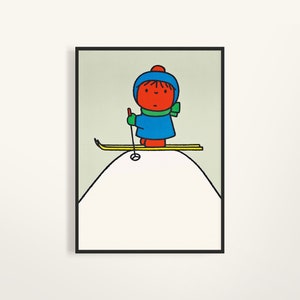Miffy ski, Winter wall art, Nursery poster, Holiday gift