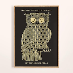 Minimalist Gold Owl Art Print | owl poster | Mid Century Modern art | Vintage wall art