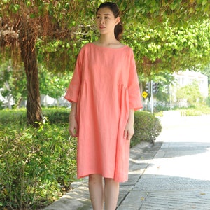 Three Quarter Sleeved / Oversized linen dress/Summer linen dress/ Rounded Neckline/EP-D647 image 5