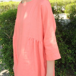 Three Quarter Sleeved / Oversized linen dress/Summer linen dress/ Rounded Neckline/EP-D647 image 8