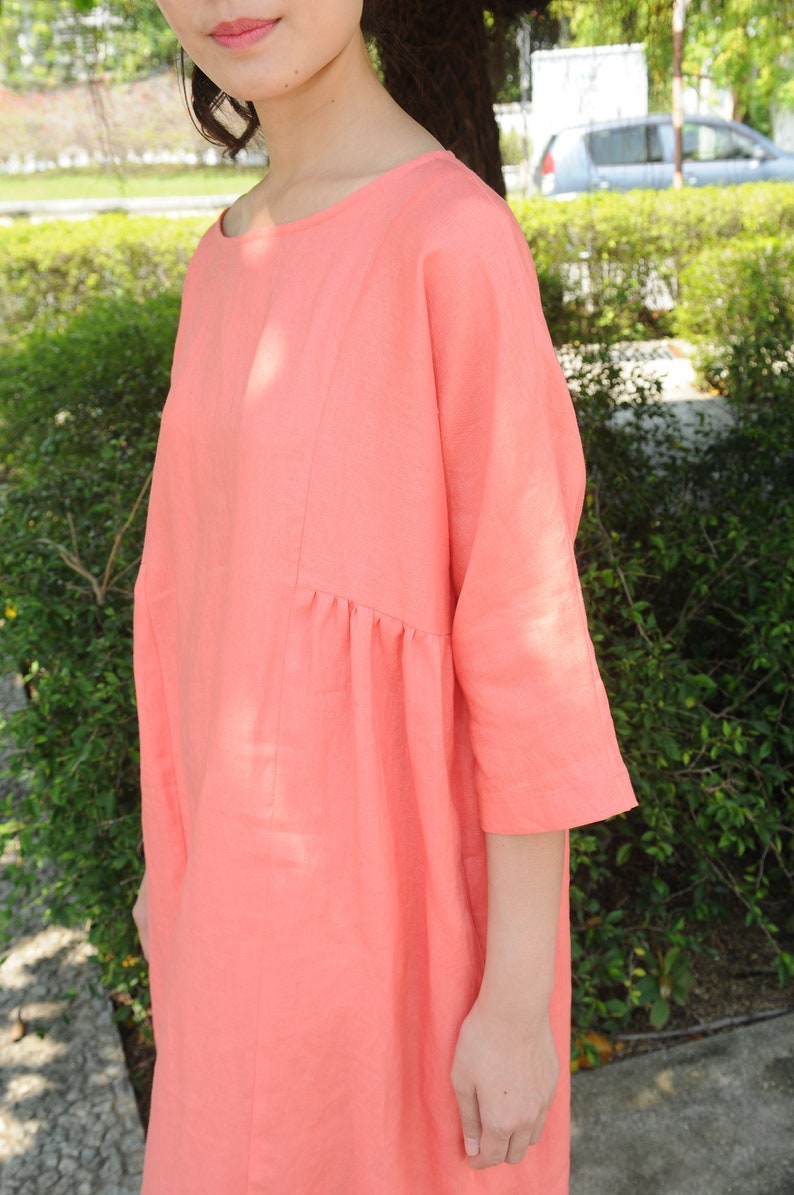 Three Quarter Sleeved / Oversized linen dress/Summer linen dress/ Rounded Neckline/EP-D647 image 8