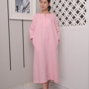 Linen Dress / Long Sleeved / Ankle Length Linen Dress / Flowy and Breathable/Loose linen dress/EP-D648 image 1