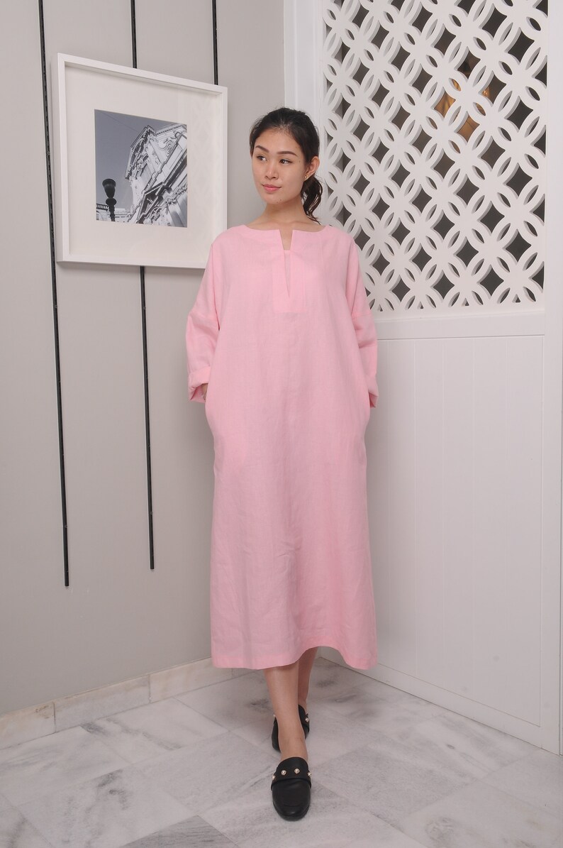 Linen Dress / Long Sleeved / Ankle Length Linen Dress / Flowy and Breathable/Loose linen dress/EP-D648 image 1
