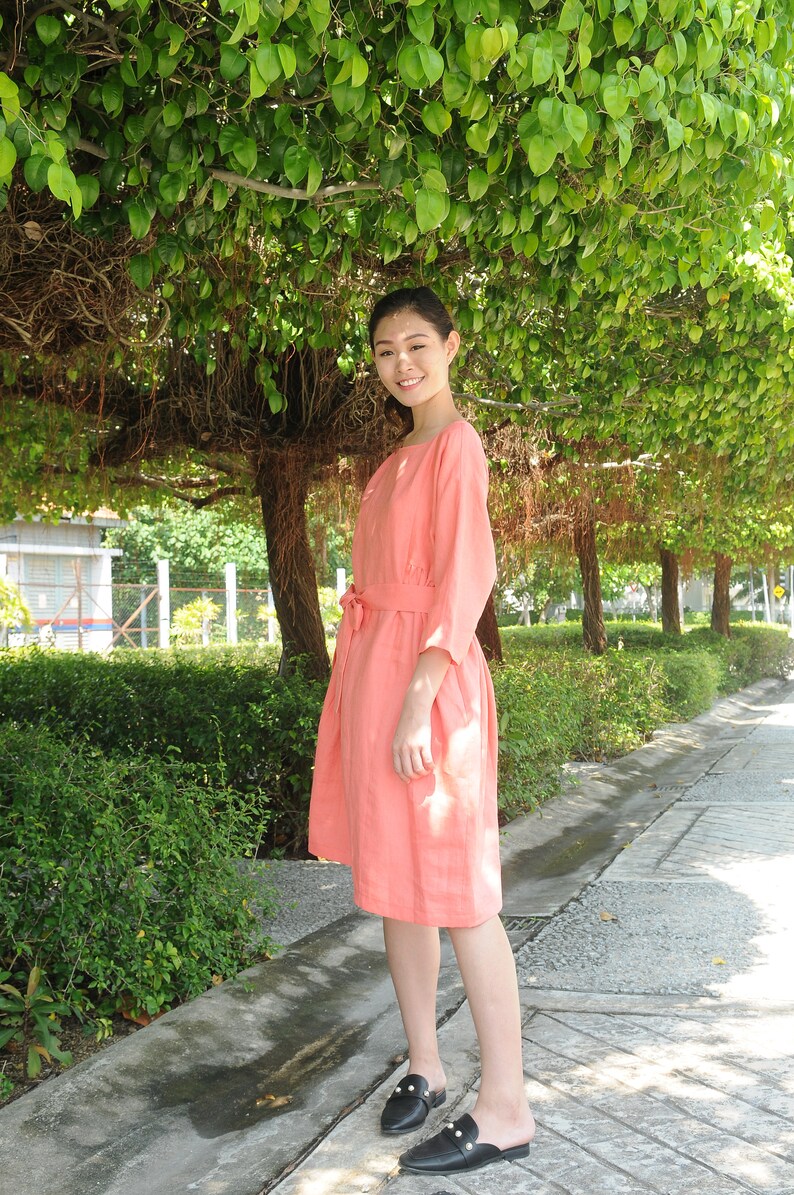 Three Quarter Sleeved / Oversized linen dress/Summer linen dress/ Rounded Neckline/EP-D647 image 4