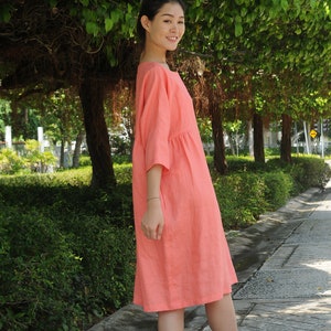 Three Quarter Sleeved / Oversized linen dress/Summer linen dress/ Rounded Neckline/EP-D647 image 7