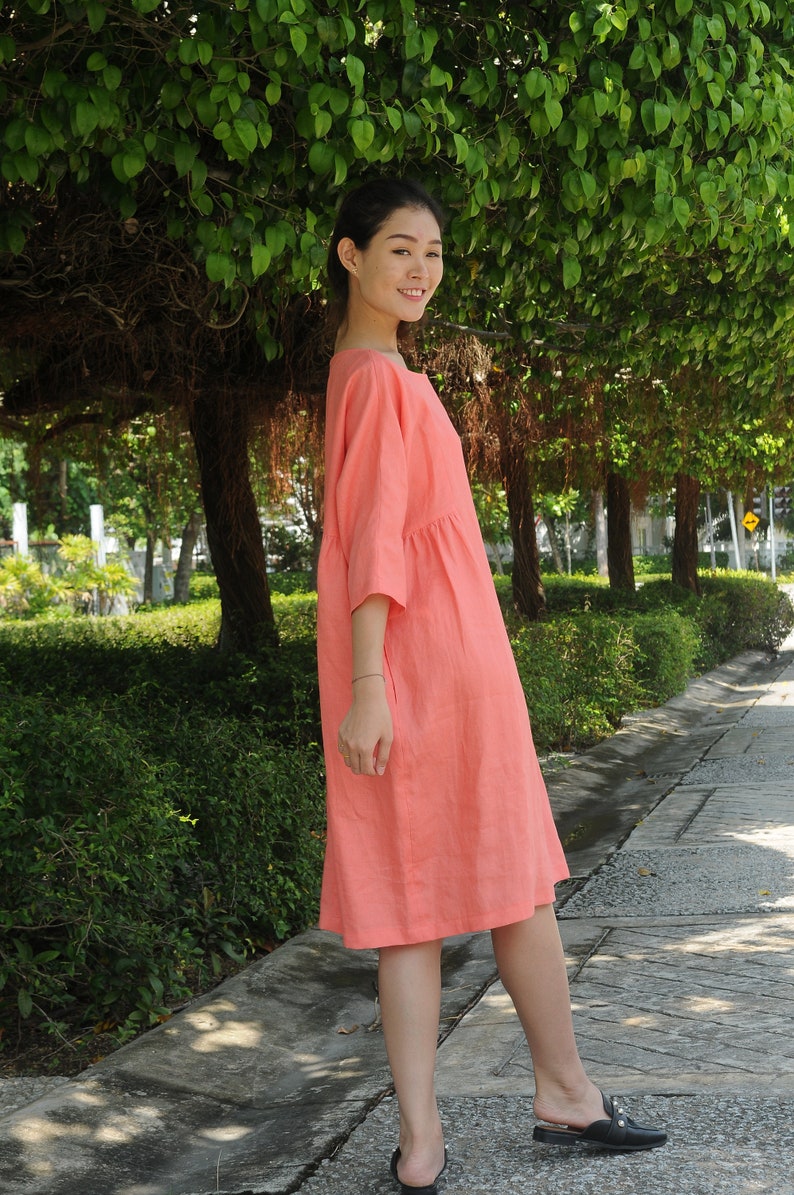 Three Quarter Sleeved / Oversized linen dress/Summer linen dress/ Rounded Neckline/EP-D647 image 7