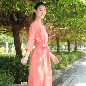 Three Quarter Sleeved / Oversized linen dress/Summer linen dress/ Rounded Neckline/EP-D647 image 2