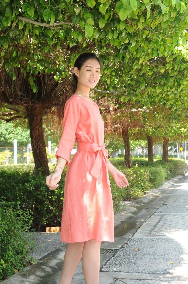 Three Quarter Sleeved / Oversized linen dress/Summer linen dress/ Rounded Neckline/EP-D647 image 2