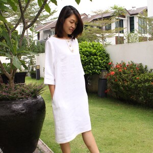 Lace Neckline / Linen Dress / 3/4 Sleeved/EP-D661 image 2