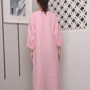 Linen Dress / Long Sleeved / Ankle Length Linen Dress / Flowy and Breathable/Loose linen dress/EP-D648 image 4