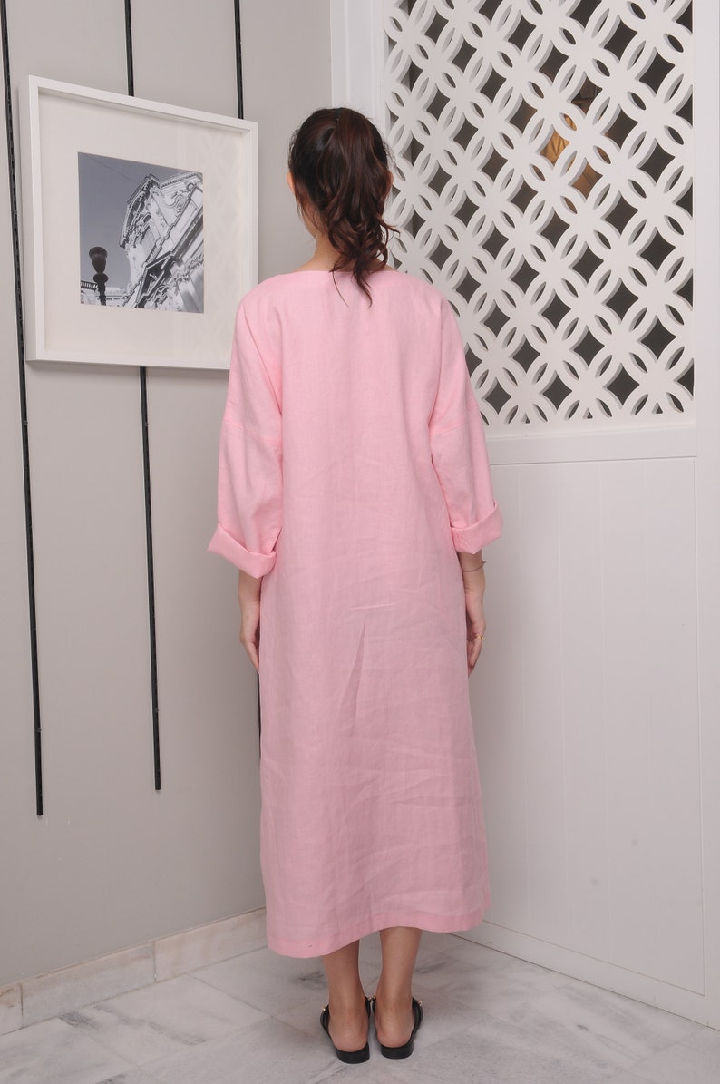 Linen Dress / Long Sleeved / Ankle Length Linen Dress / Flowy and Breathable/Loose linen dress/EP-D648 image 4