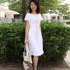 Boat Neck Linen Dress / Laced Detail /women&#39;s clothing/ Linen tunic/ women&#39;s dress/Short Sleeved/White dress/Summer Dress/
