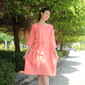 Three Quarter Sleeved / Oversized linen dress/Summer linen dress/ Rounded Neckline/EP-D647 image 6