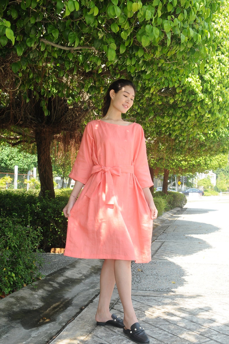 Three Quarter Sleeved / Oversized linen dress/Summer linen dress/ Rounded Neckline/EP-D647 image 6