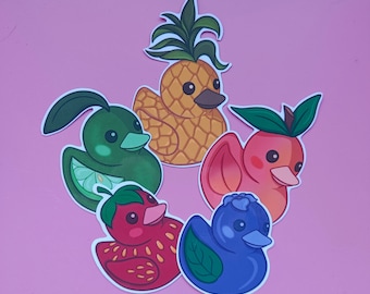 Rubber duck fruit stickers, waterproof vinyl, decal, sticker for journaling, notebook, laptop