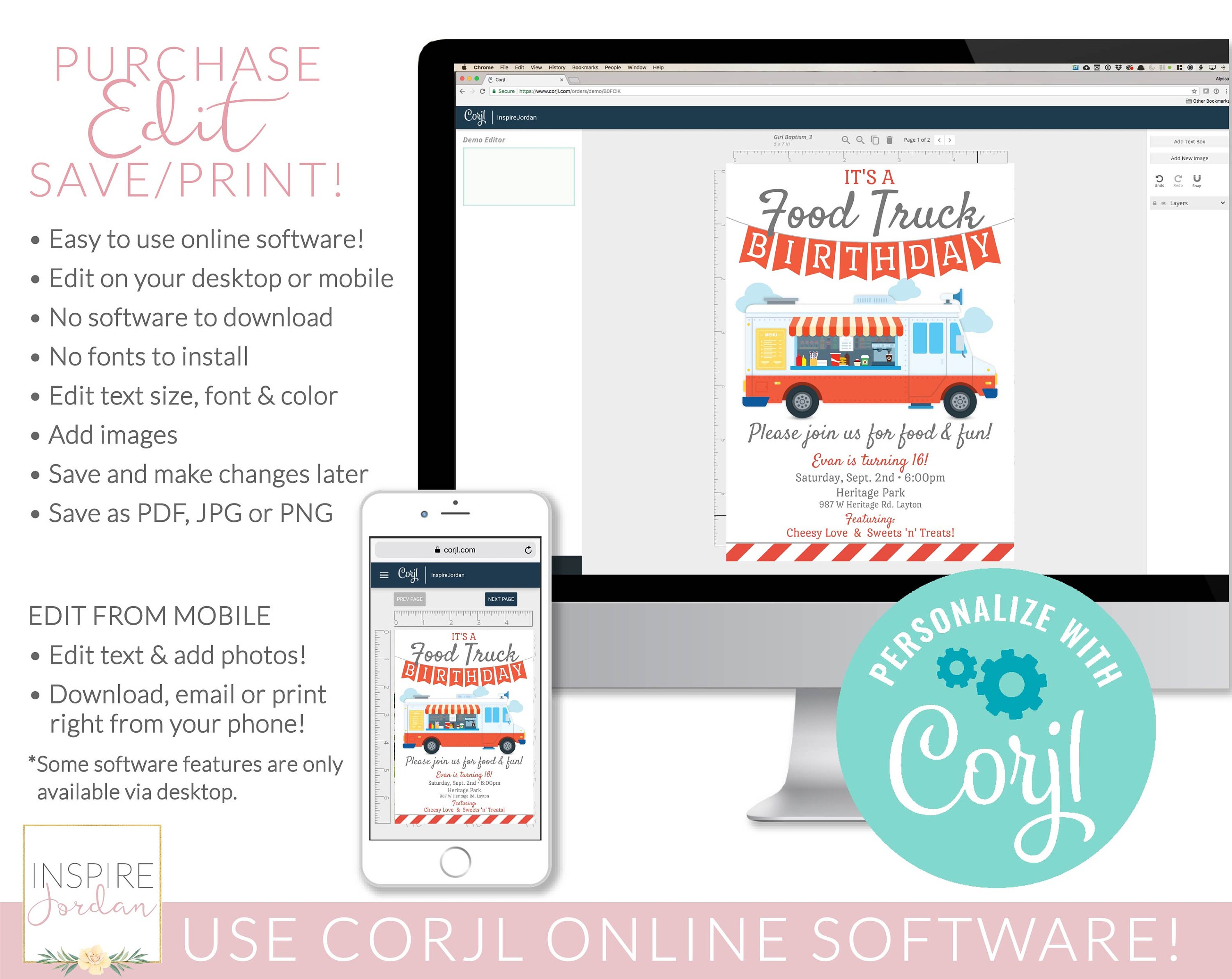 Food Truck Invitation. Corjl Template. Editable Food Truck Etsy