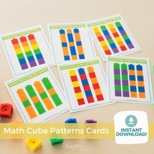Flashcards mathématiques pour les enfants : apprenez des modèles avec les cubes à pression Unifix | Compter les cartes imprimables de cube | Feuille de travail d'activité des cubes Mathlink