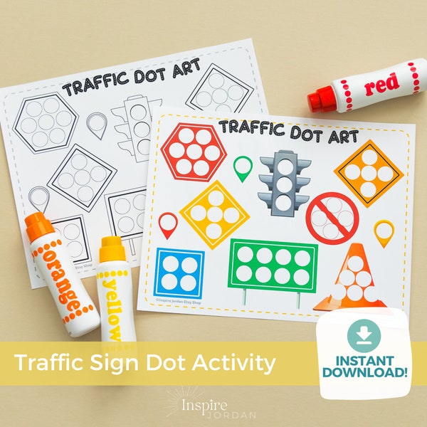 Dot Marker Traffic Sign Printable. Do a Dot Pom Pom Activity. Dot Marker Art for Kids. Car Construction Coloring Page. Preschool art project
