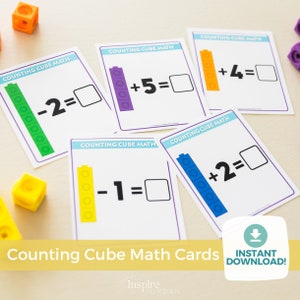 Flashcards de matemática para crianças: aprenda adição e subtração Unifix Snap Cubes | Cartões imprimíveis de cubo de contagem | Planilha de atividades de cubos Mathlink