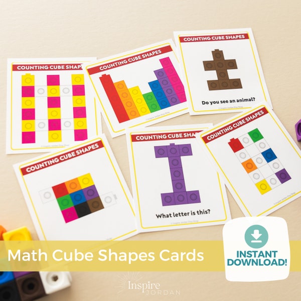 Math Flashcards for Kids: Learn Shape Building with Unifix Snap Cubes | Counting Cube Printable Cards | Mathlink Cubes Activity Worksheet