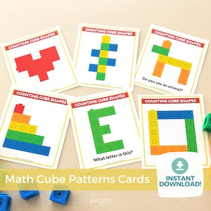 Tarjetas didácticas de matemáticas para niños: aprenda a construir formas con cubos rápidos Unifix / Tarjetas imprimibles de cubos para contar / Hoja de trabajo de actividades de cubos Mathlink