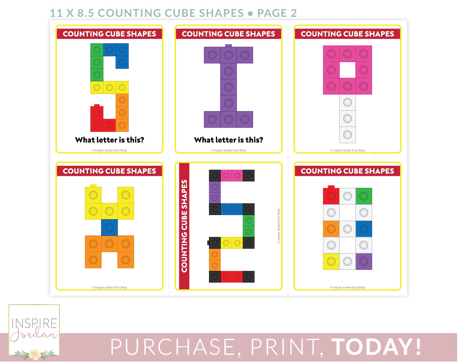 Counting Cube Shapes 2 Printable. Unifix worksheet. Math | Etsy