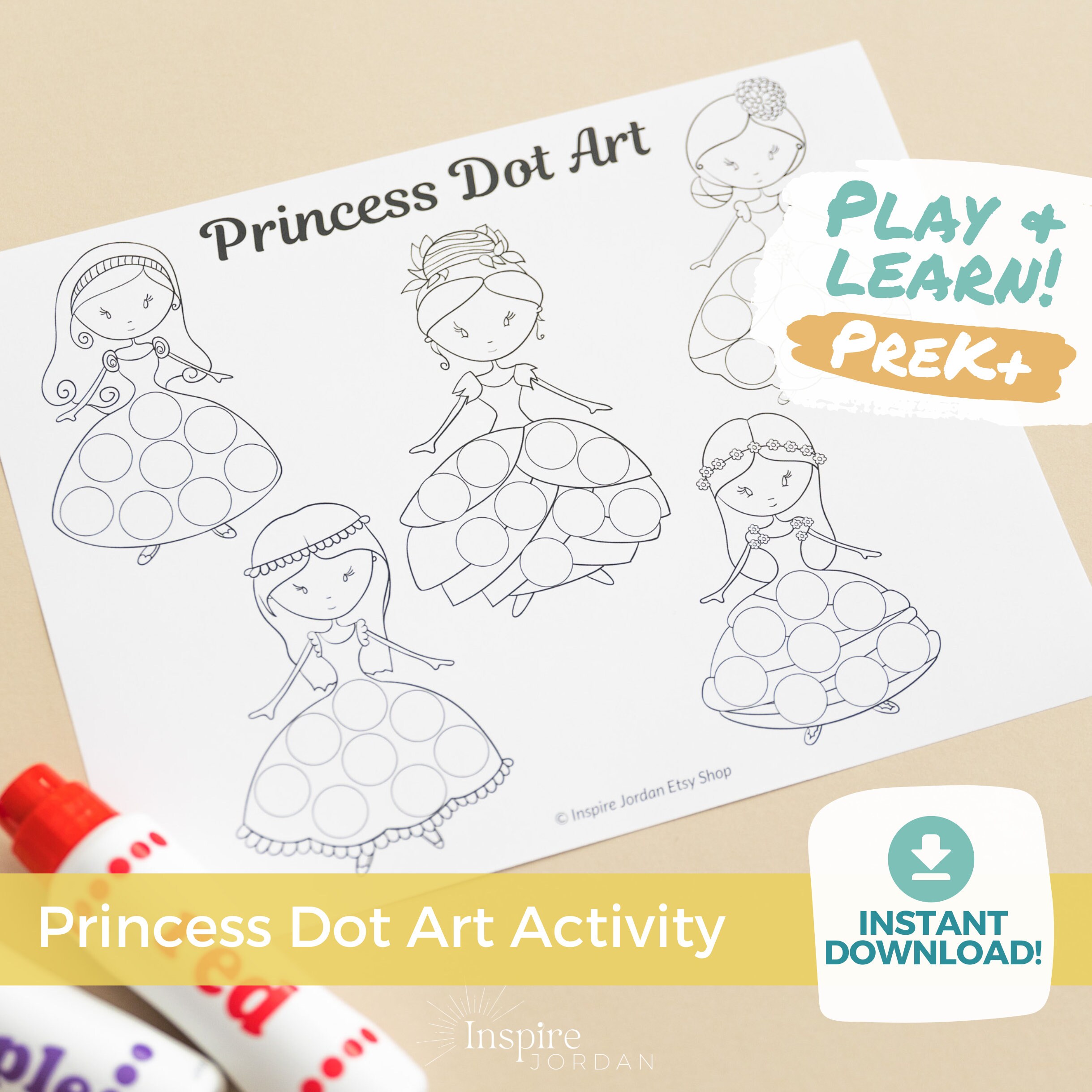 Princess Dot Marker Printable Worksheet for Kids Fun Fine Motor