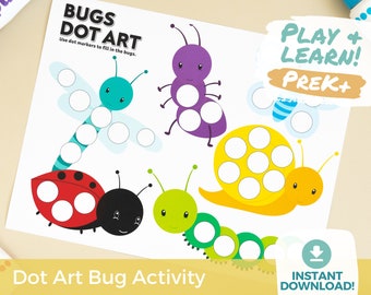 Maak een afdrukbare Dot Bugs. Dot Marker Art-werkblad. Bug Kleurplaten: Dot Marker Activiteitenbladen. Fijne motoriek en zintuiglijk spel