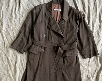 Jil Sander + Vintage 90s Women's Brown Long Trench Coat Size 34 / XS