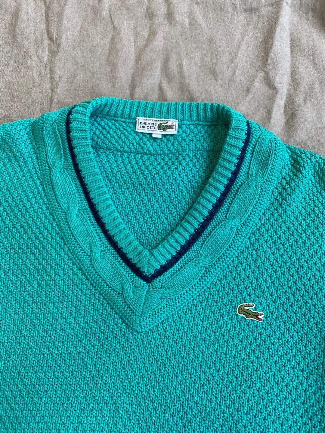 Lacoste Vintage 80s Men's V Neck Cotton Tennis Sweater Etsy