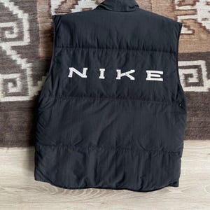 Vintage Nike Y2K Style Black Swoosh Down Red Puffer Vest