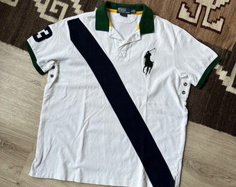 Polo Ralph Lauren Vintage Men's White Stripped Polo T Shirt Size XL