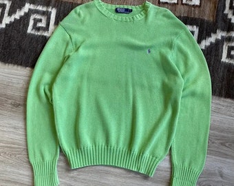 Polo Ralph Lauren Vintage Mens Knitted Acid Green Sweater Size L