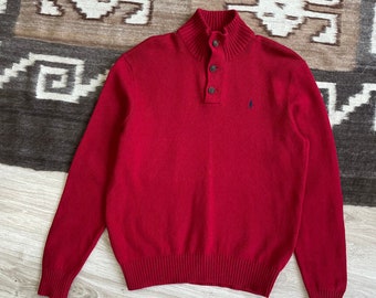 Polo By Ralph Lauren Men's High Neck Knit Red Cotton Sweater Size L