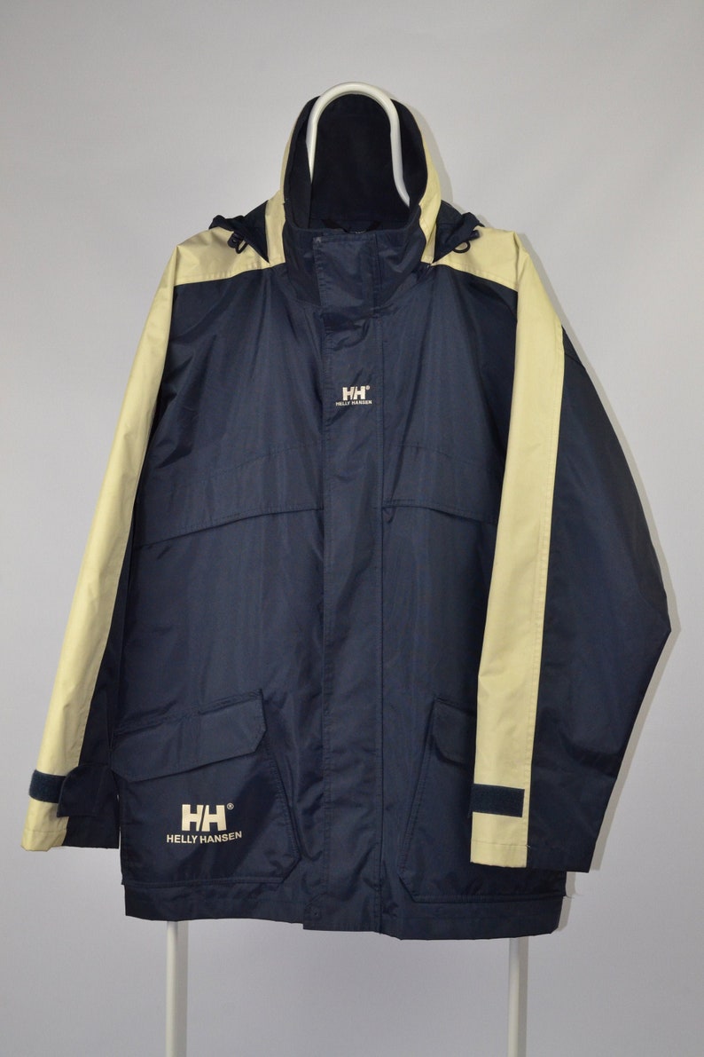 Men/'s Helly Hansen Vintage 90s Retro Navy Waterproof Windbreaker Hiking Trekking Raincoat Jacket Size L