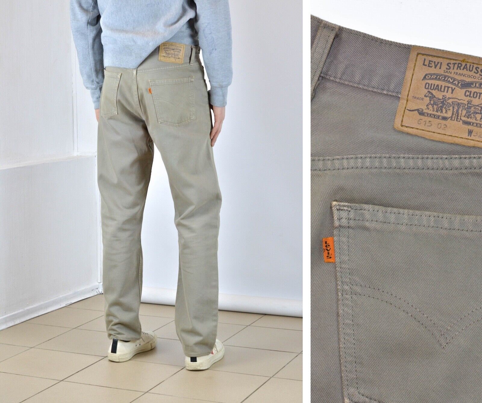 Levis 615 Orange Tab Vintage 90s Mens Beige Faded Denim Jeans Size W 32 L 32 Etsy