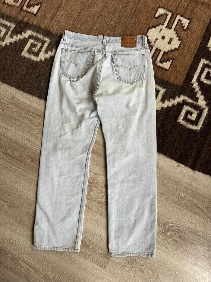 Levis 501 USA Made Vintage 90s Mens Light Blue Distressed Levis 501 USA Made Vintage 90s Mens Light Blue Distressed