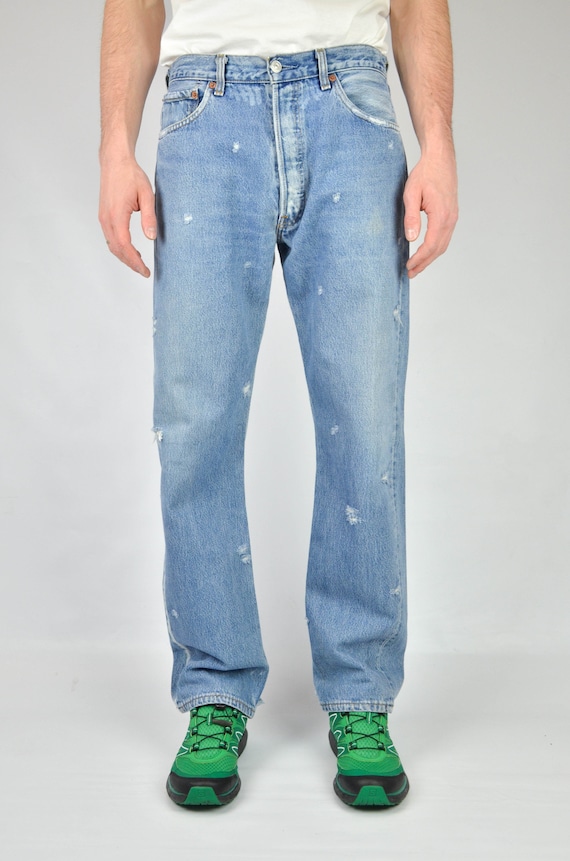 Levis 501 Mens Custom Distressed Light Blue Denim Jeans Size W - Etsy