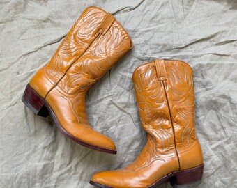 Vintage Leather Men's Brown Western Cowboy Boots Size US 10.5 D