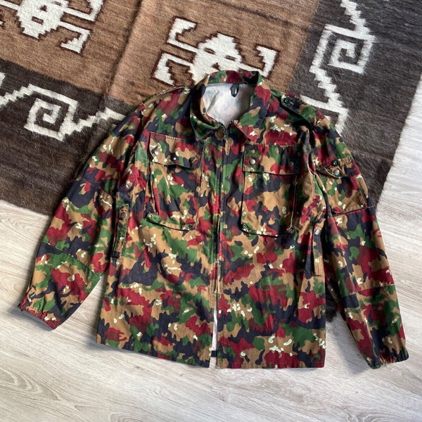 Swiss Military Vintage 90s Camo Men's Army Camo Full Zip Overshirt Jacket Size L
