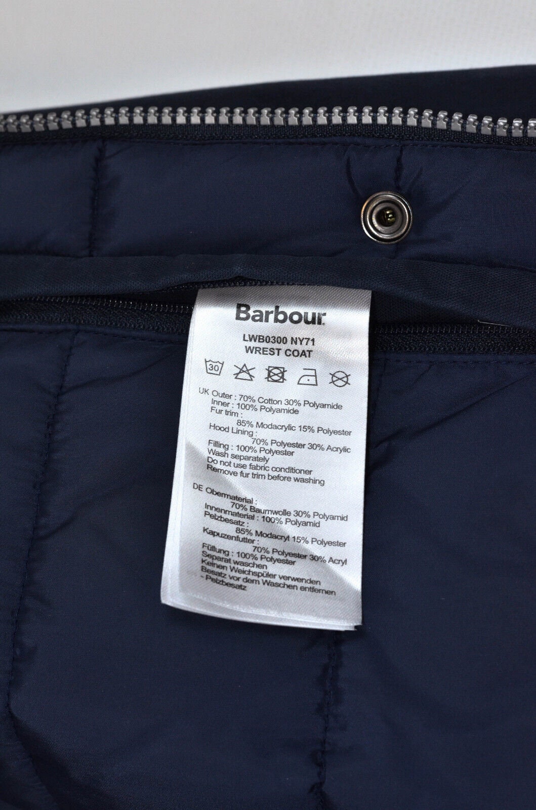 Barbour Fibre Wrest Down Waterproof Women Winter Navy Blue Parka