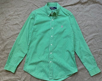 Polo By Ralph Lauren Men's Custom Fit Stripped Green Shirt Size M