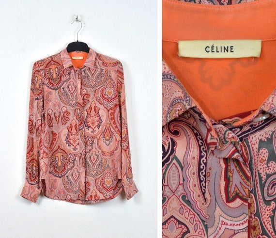 Celine Mulberry Silk Womens Paisley Pattern Shirt Size M -  Sweden