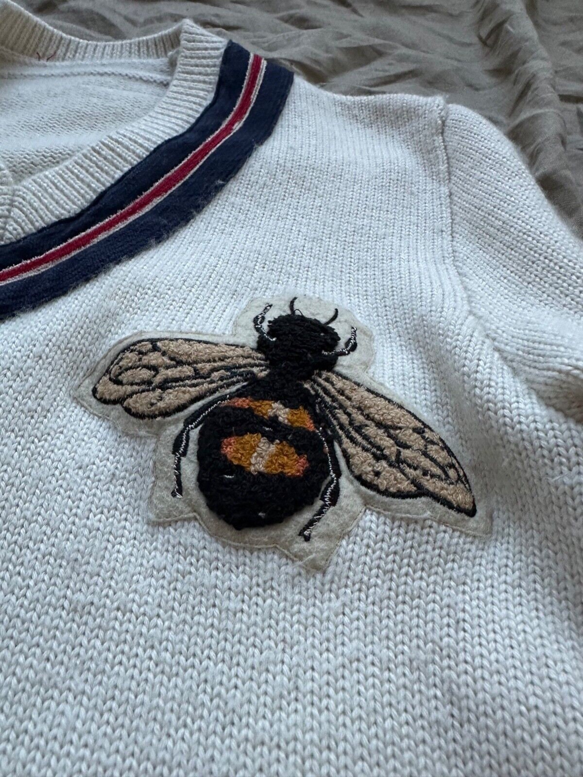 Gucci Men's V-neck Bee College Creame Wool Sweater Size M - Etsy Gucci Men's V-neck Bee College Creame Wool Sweater Size M - Etsy