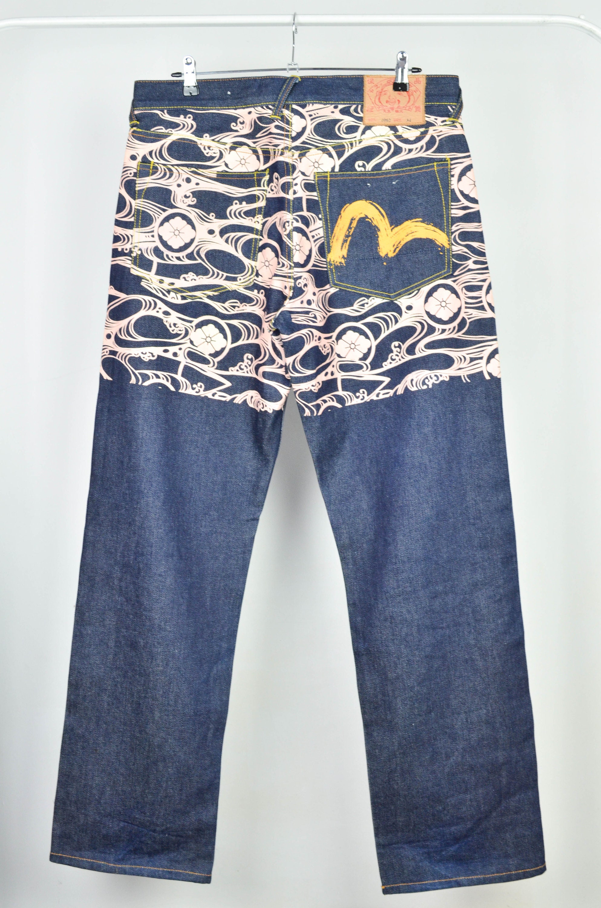 Men's Evisu Print Yellow Logo Raw Indigo Blue Denim Jeans Etsy