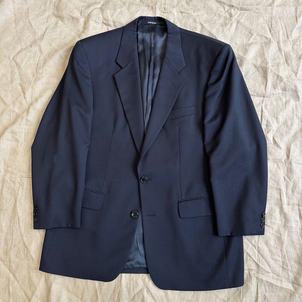 Yves Saint Laurent Giacca blazer in lana blu navy da uomo vintage anni '90 taglia 50