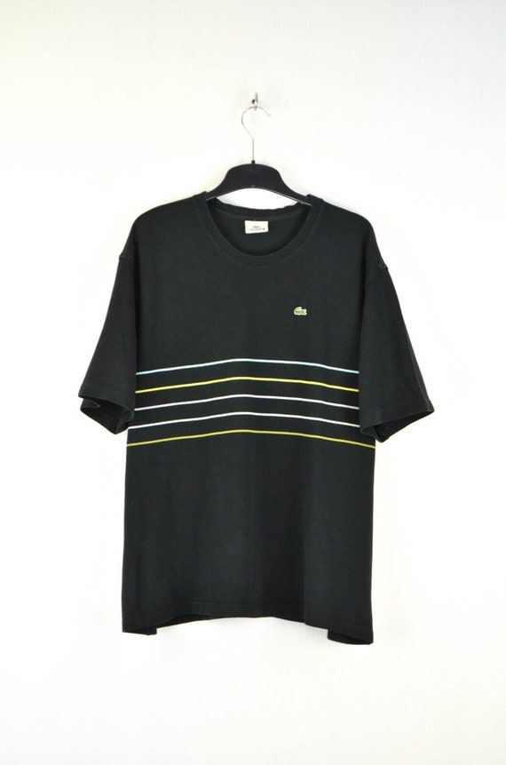 Lacoste Vintage Mens Black Stripped T Shirt Size 8