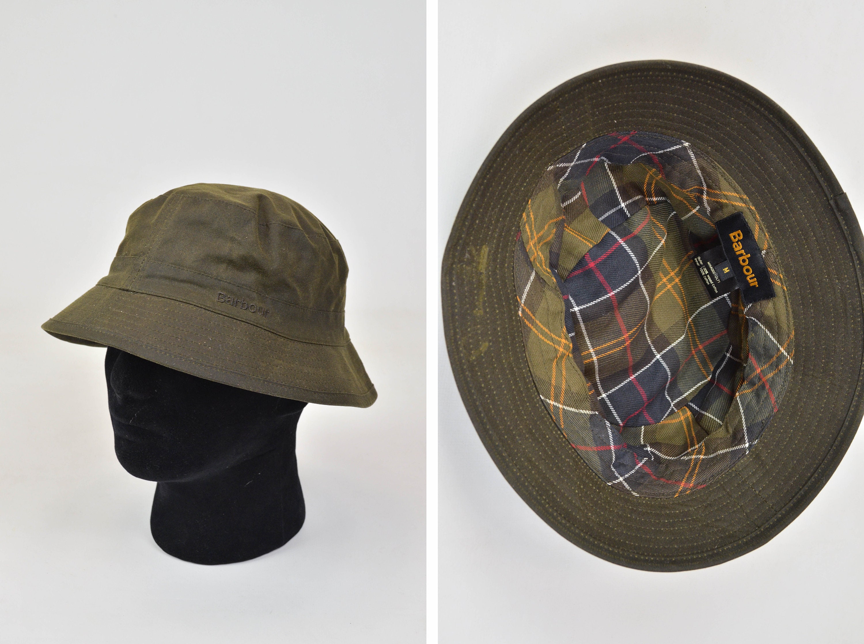 Barbour Waxed Cotton Bucket Hat Size M Etsy